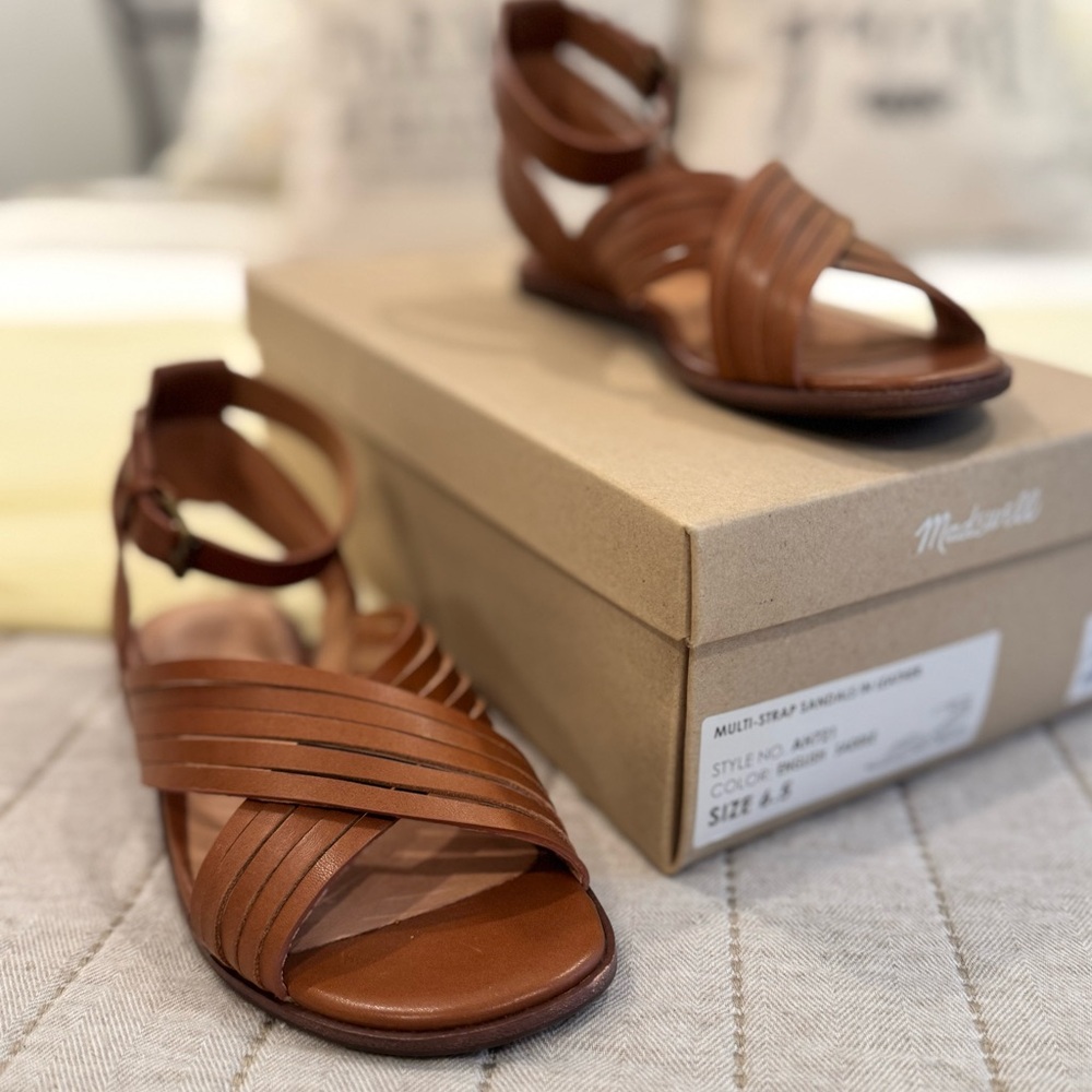 Madewell, Samira Flat Sandal, Strappy, Cognac-Brown, Leather Sandals